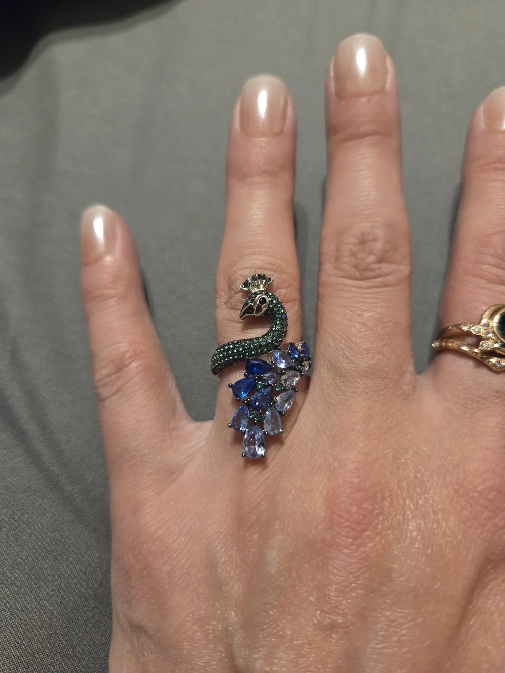 Peacock-Inspired Blue & Green Crystal Ring - Women Jewelry